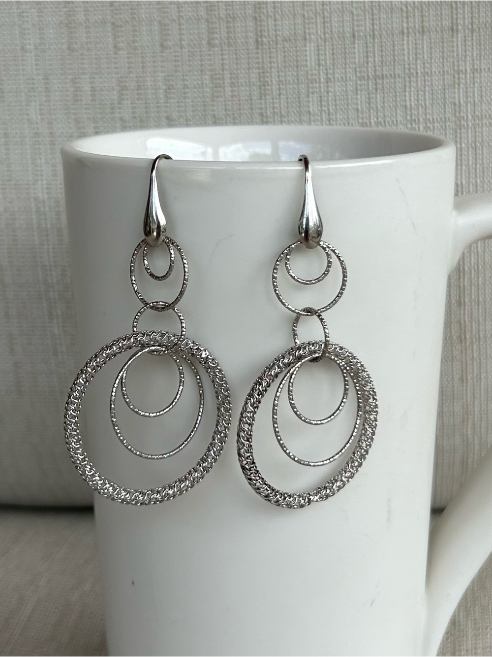 NWOT Sterling Silver Textured Multi-Hoop Drop Earrings